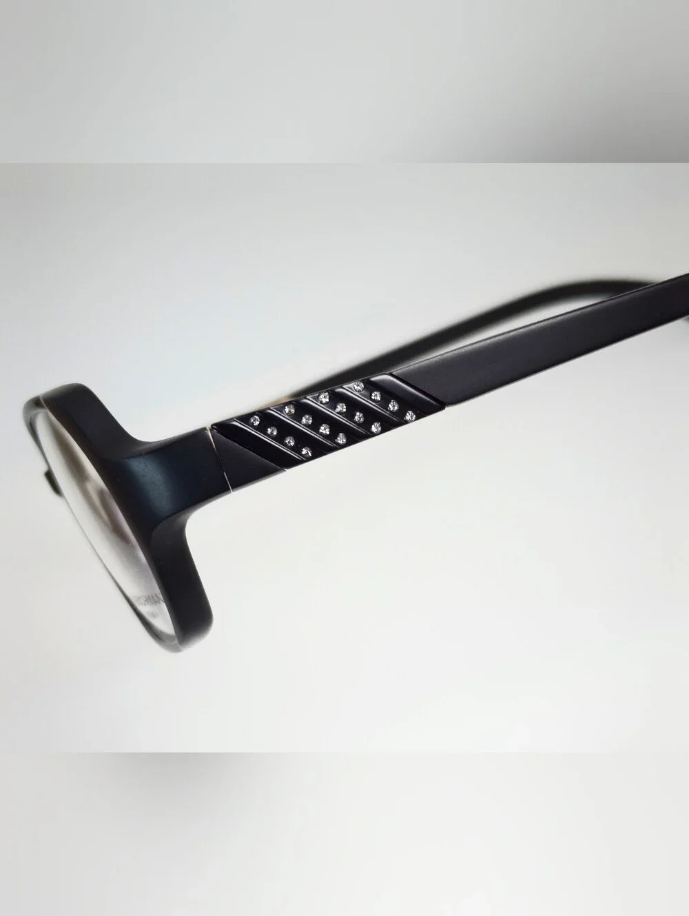 Dana Buchman Norma. Black Women's Eyeglass Frames - Rectangle Style. Crystals.